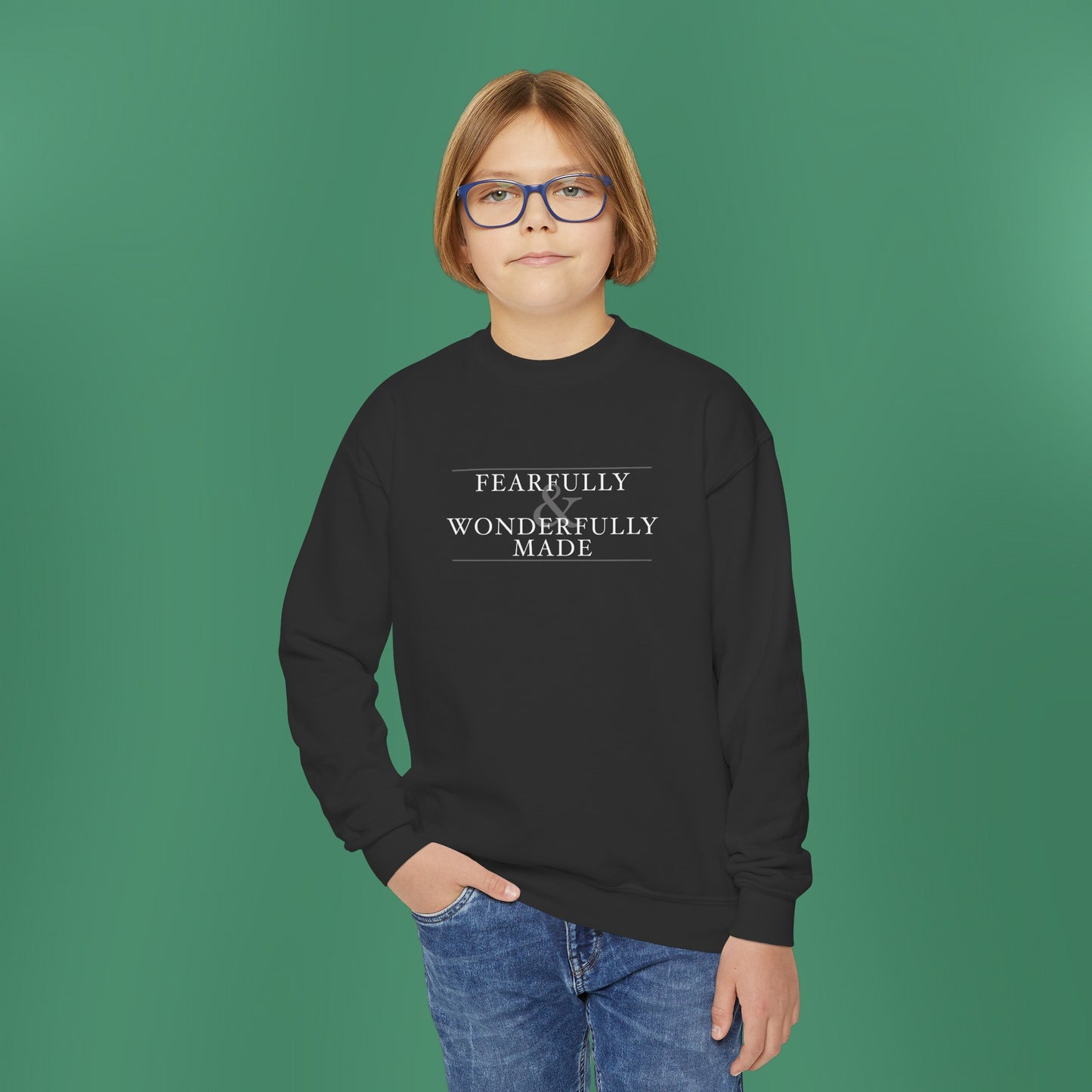 Fearfully and Wonderfully Made - Dark Grayscale Children's Crewneck Sweatshirt