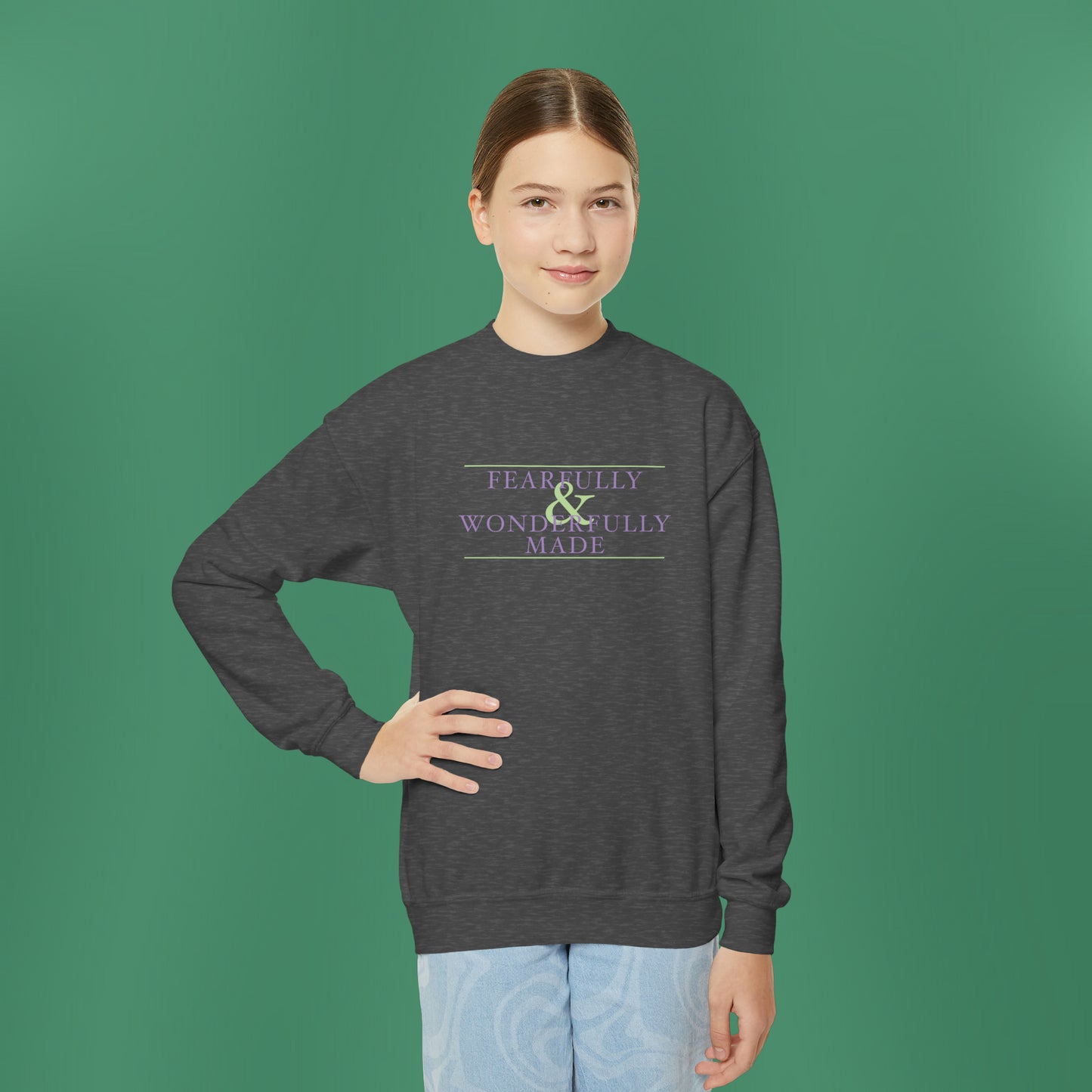 Fearfully and Wonderfully Made - Purple Girl's Crewneck Sweatshirt
