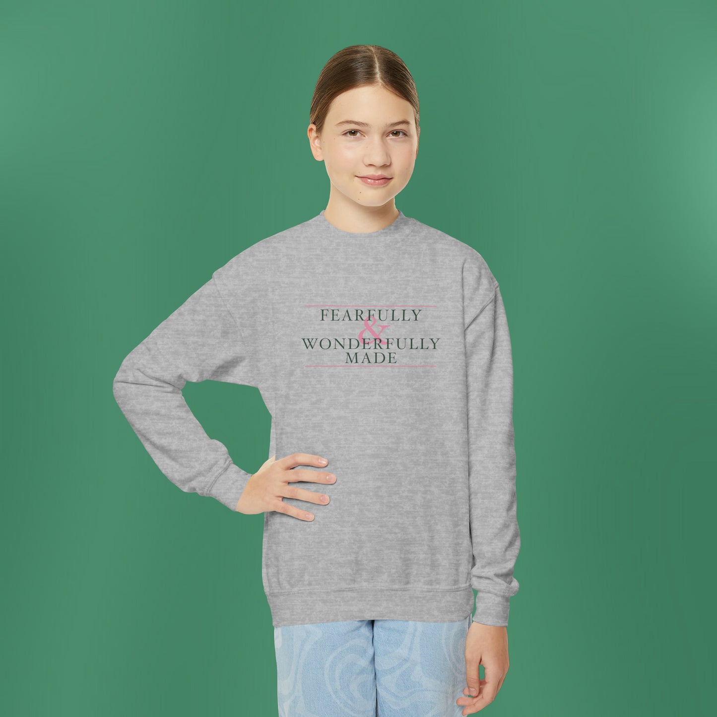 Fearfully and Wonderfully Made - Green Girl's Crewneck Sweatshirt