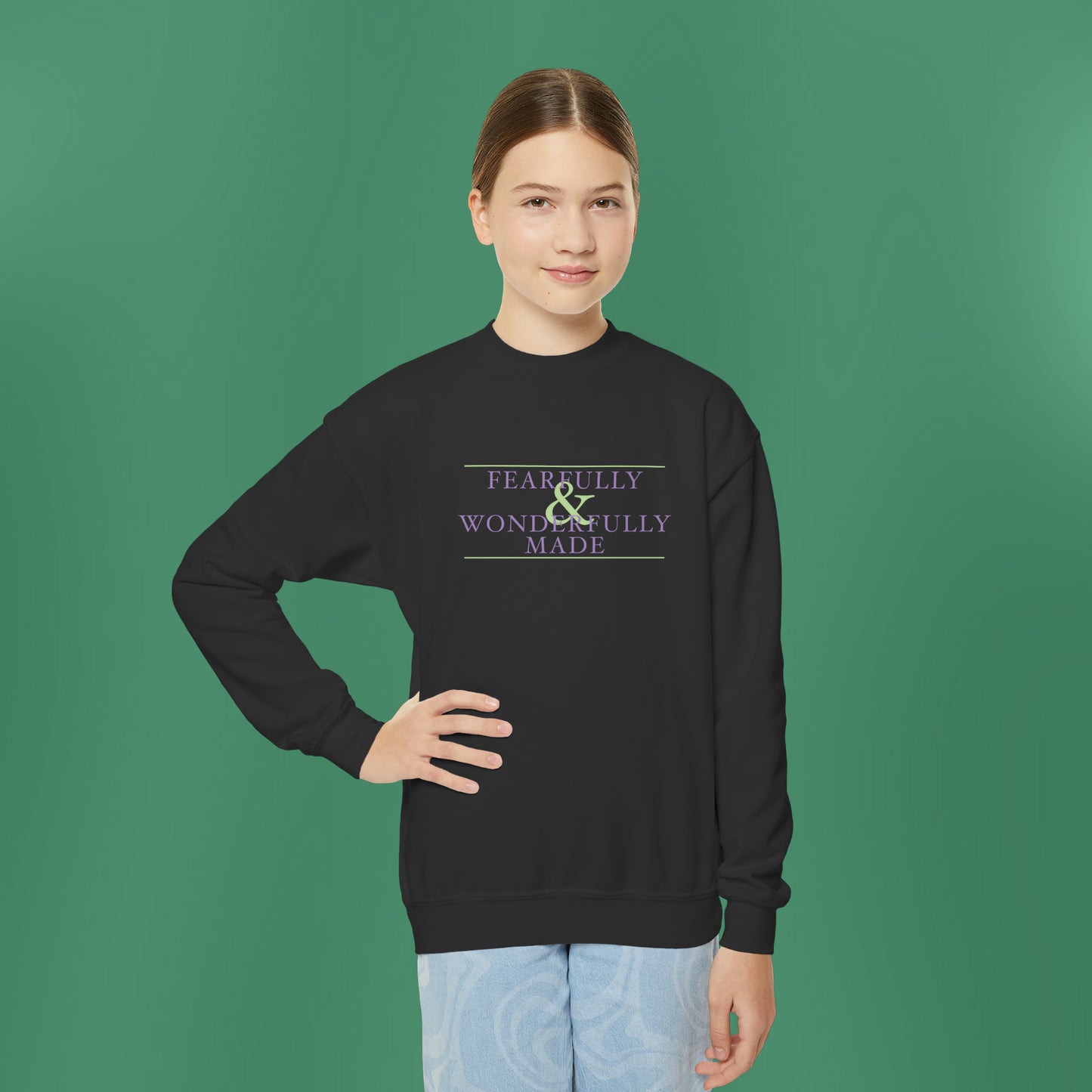 Fearfully and Wonderfully Made - Purple Girl's Crewneck Sweatshirt