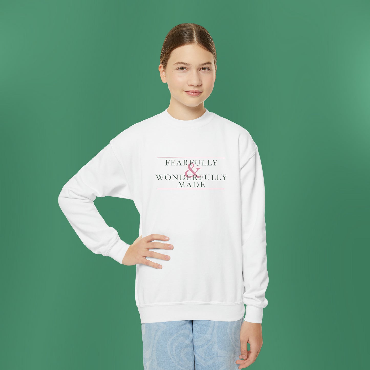 Fearfully and Wonderfully Made - Green Girl's Crewneck Sweatshirt