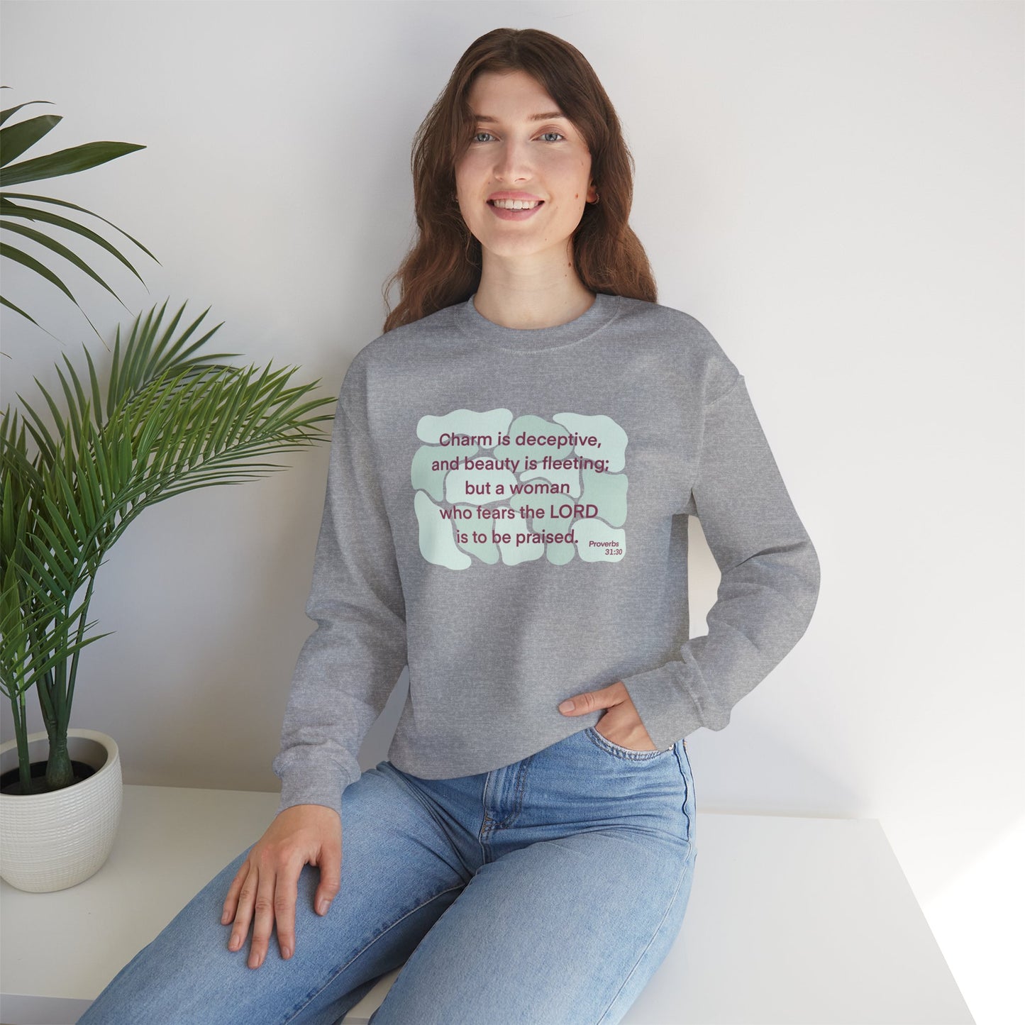 Proverbs 31:30 - Light Green Crewneck Sweatshirt