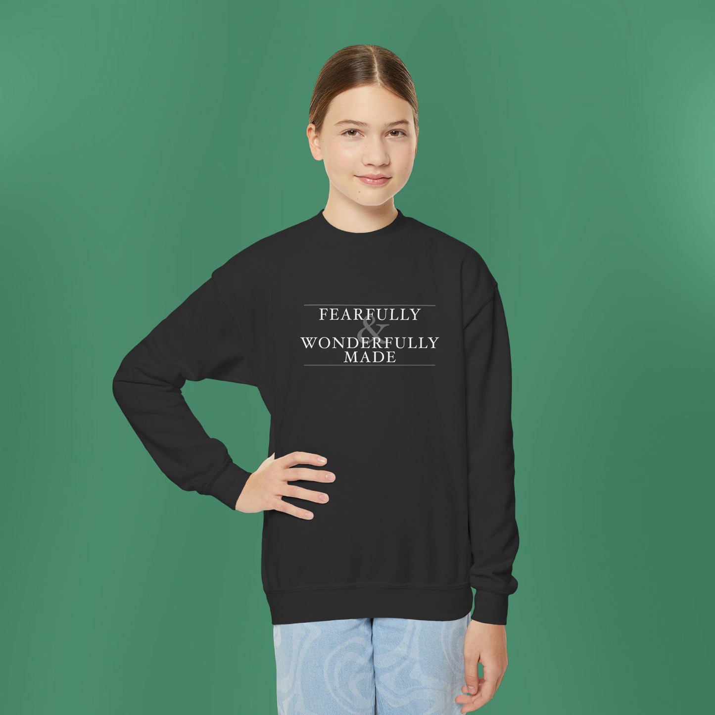 Fearfully and Wonderfully Made - Dark Grayscale Children's Crewneck Sweatshirt
