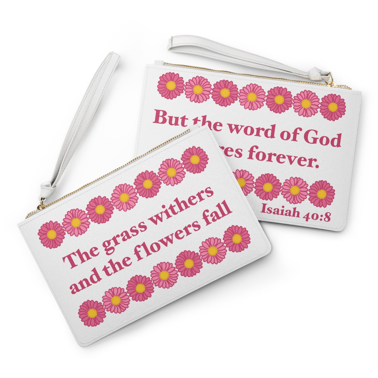 Isaiah 40:8 - Pink Daisy Clutch Bag