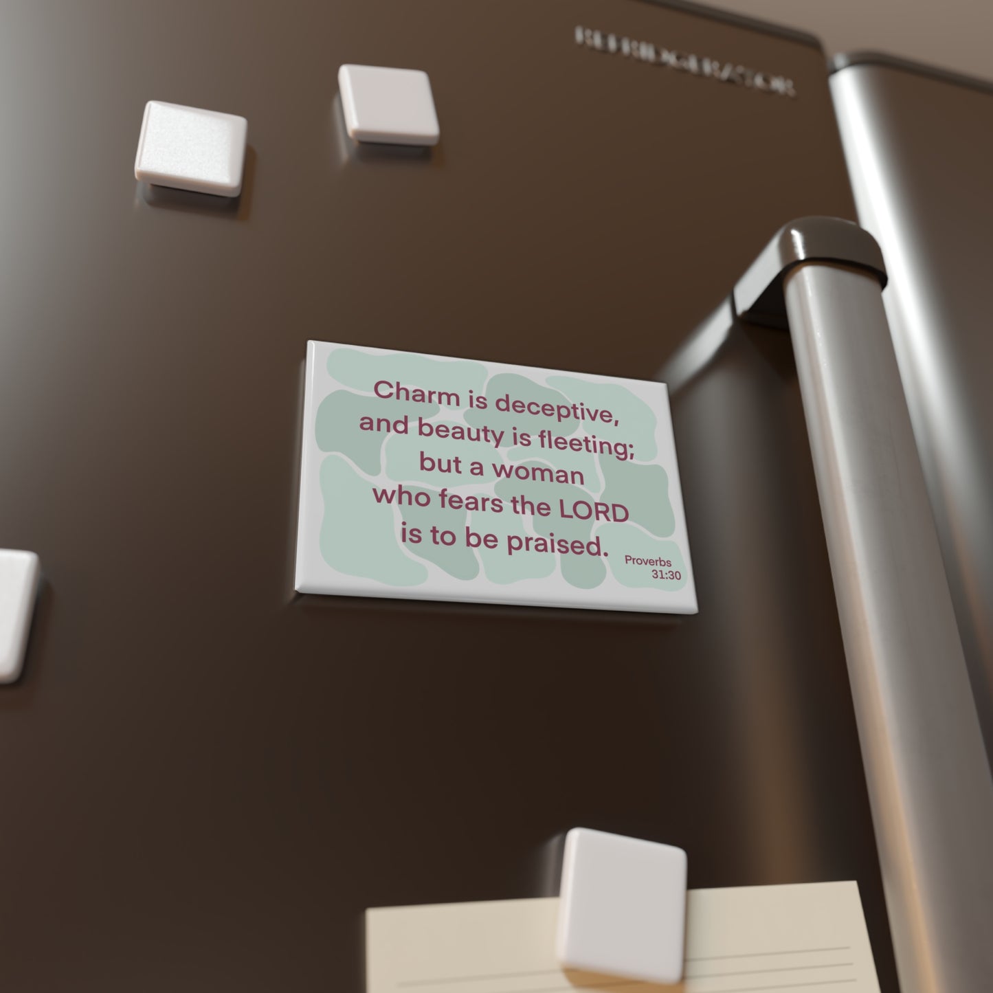 Proverbs 31:30 - Green Rectangle Button Magnet