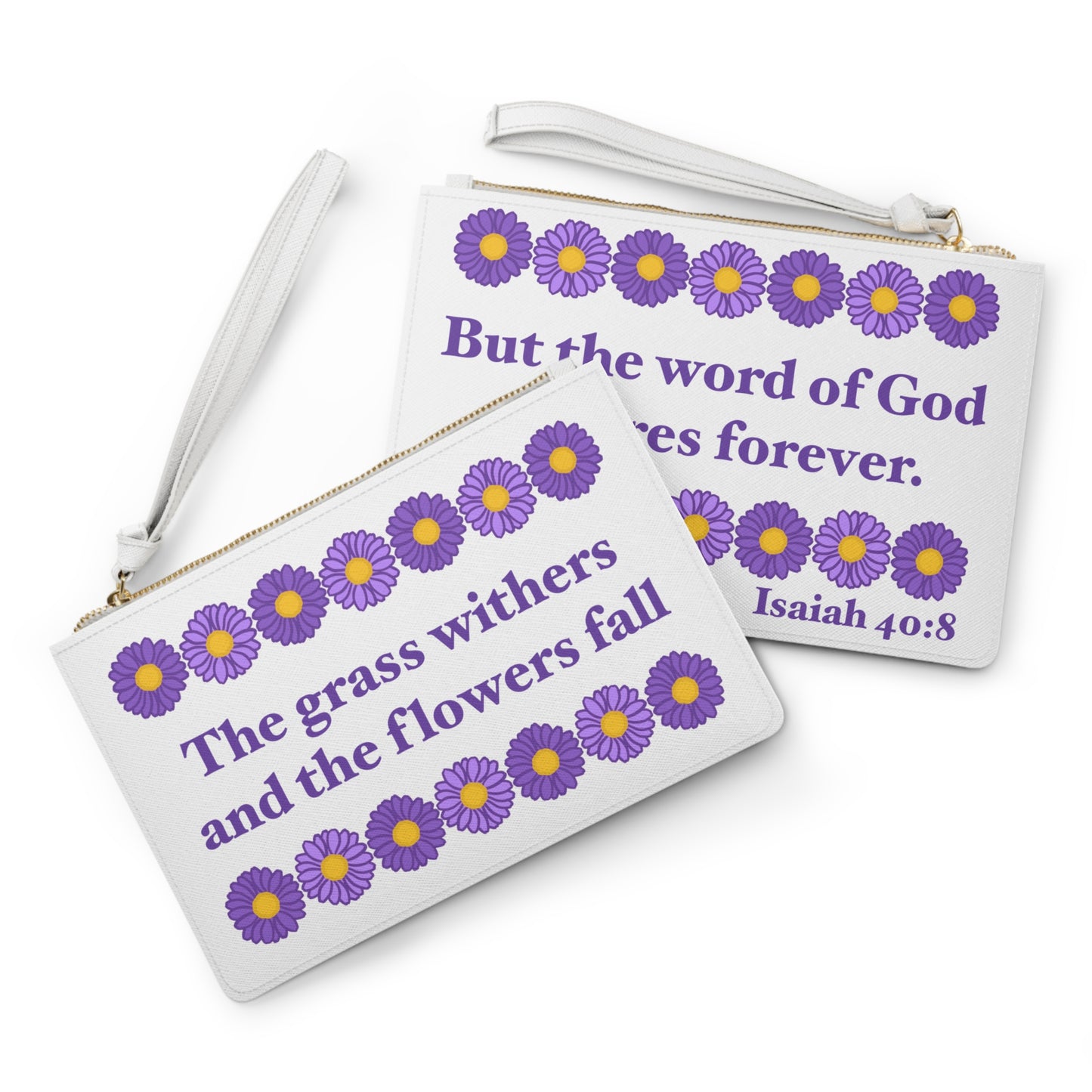 Isaiah 40:8 - Purple Daisy Clutch Bag