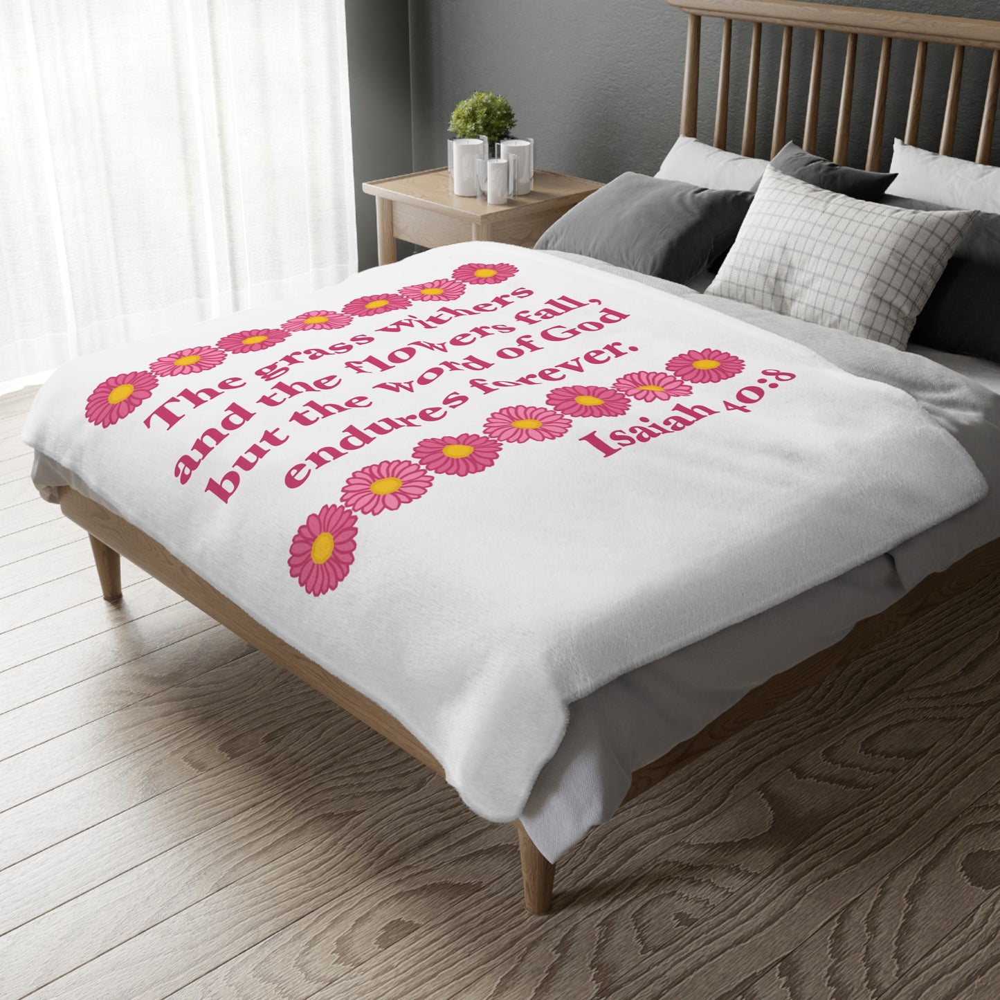Isaiah 40:8 - Pink Daisy Velveteen Microfiber Blanket