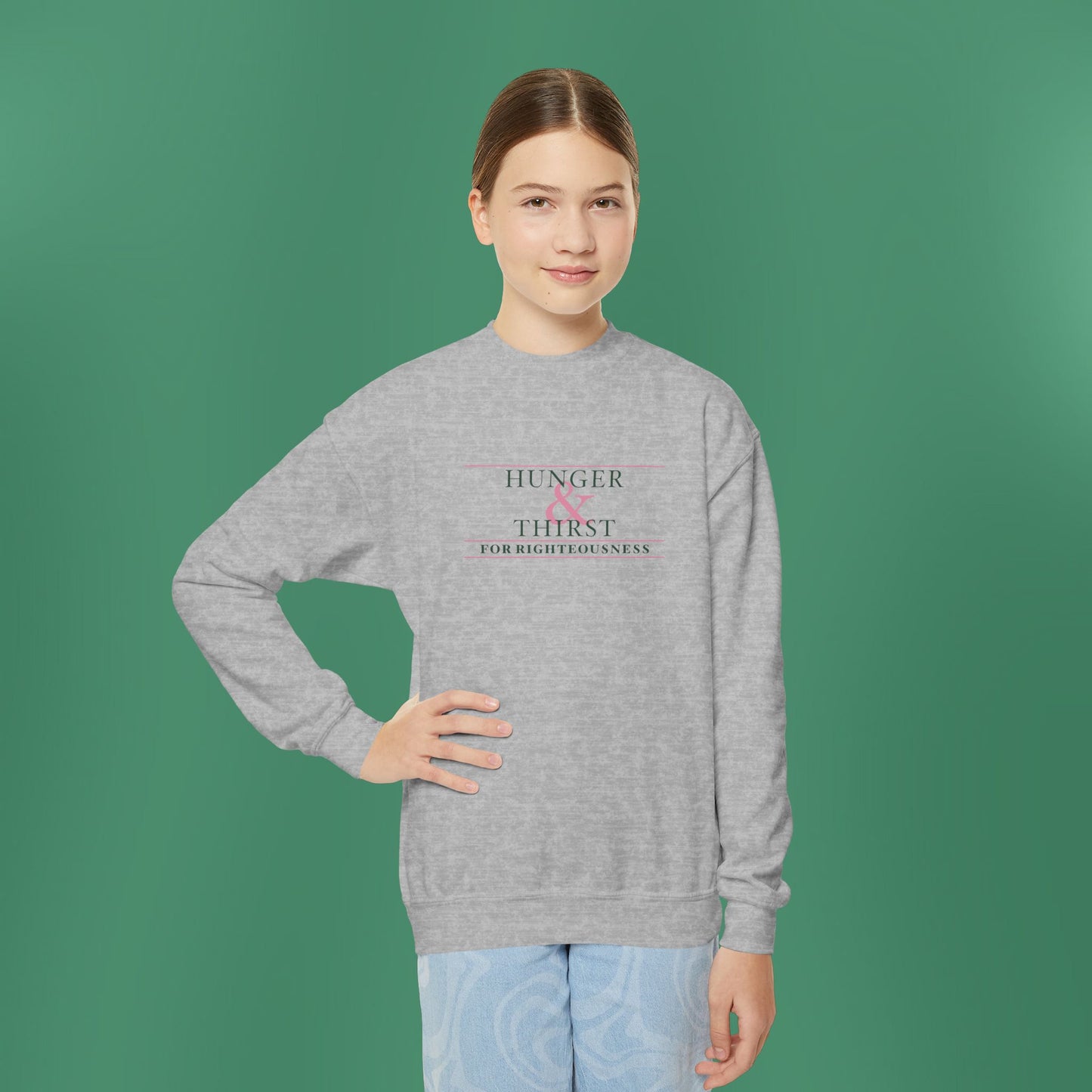 Hunger and Thirst - Green Girl's Crewneck Sweatshirt