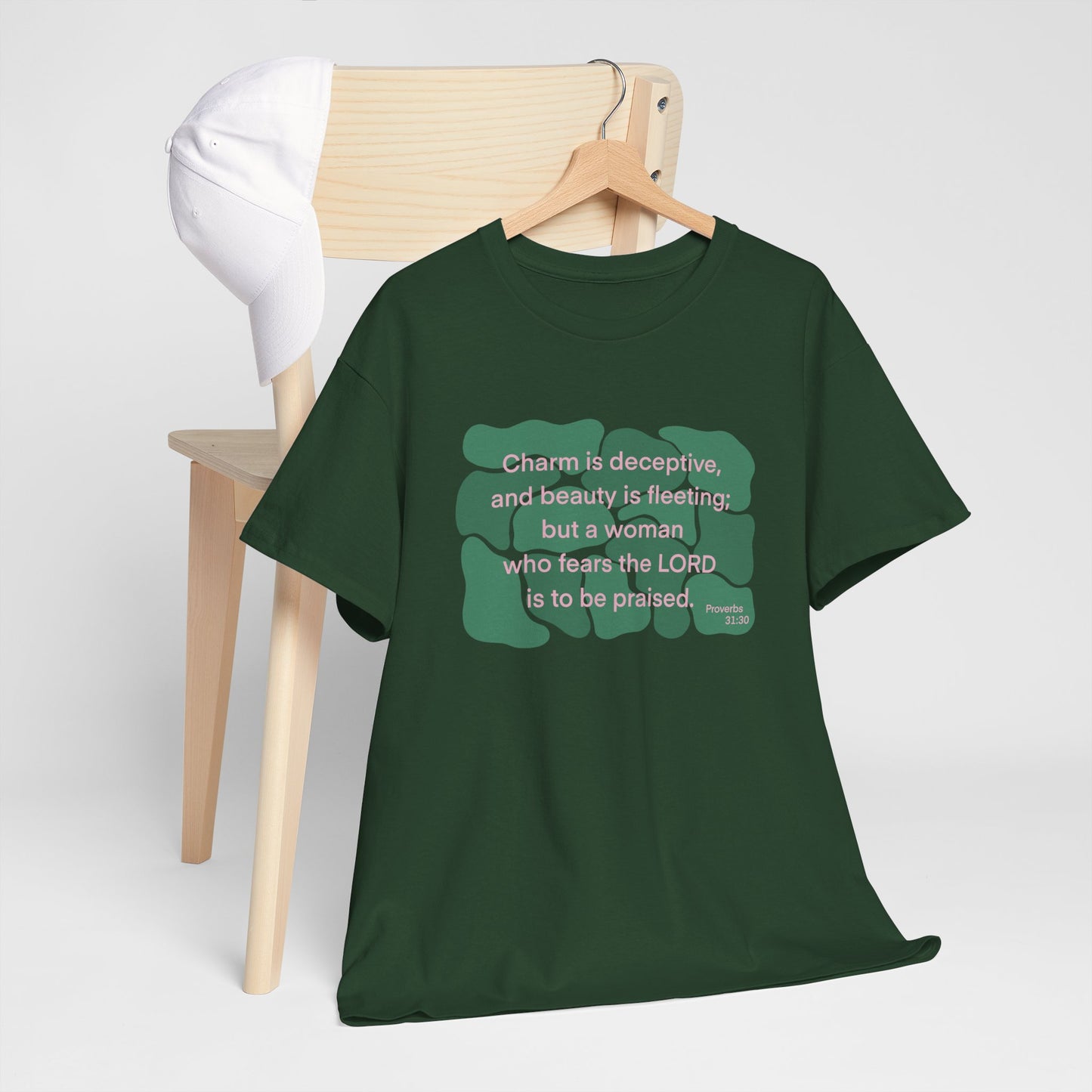 Proverbs 31:30 - Dark Green Cotton T-Shirt
