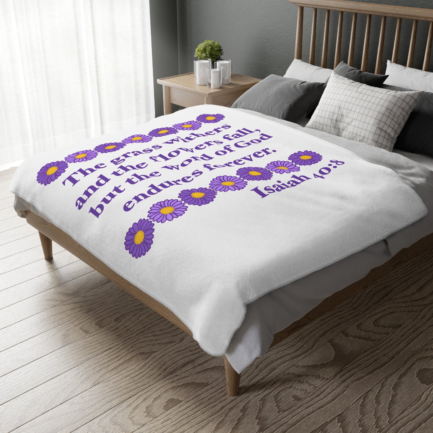 Isaiah 40:8 - Purple Daisy Velveteen Microfiber Blanket