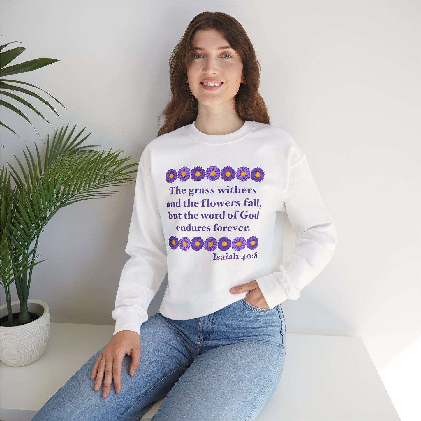 Isaiah 40:8 - Purple Daisy Women's Crewneck Sweatshirt