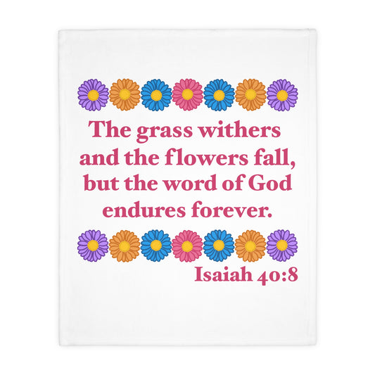 Isaiah 40:8 - Multi Daisy Velveteen Microfiber Blanket (Green Background)