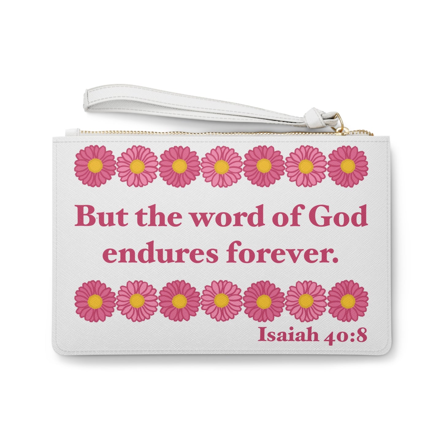 Isaiah 40:8 - Pink Daisy Clutch Bag