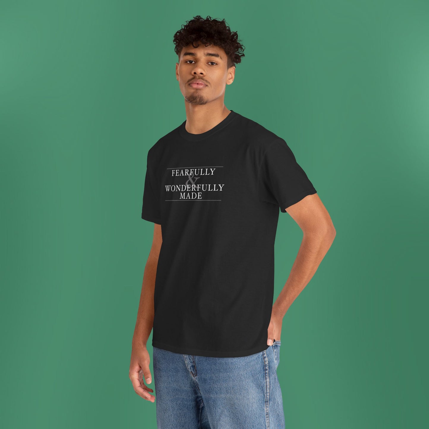 Fearfully and Wonderfully Made - Dark Grayscale Cotton T-Shirt