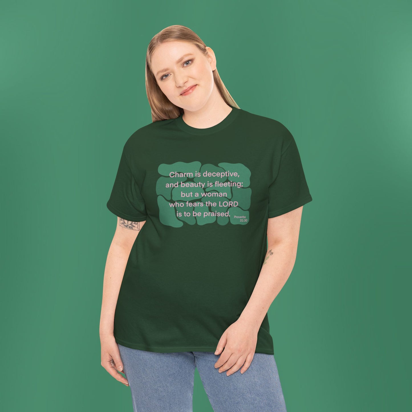 Proverbs 31:30 - Dark Green Cotton T-Shirt