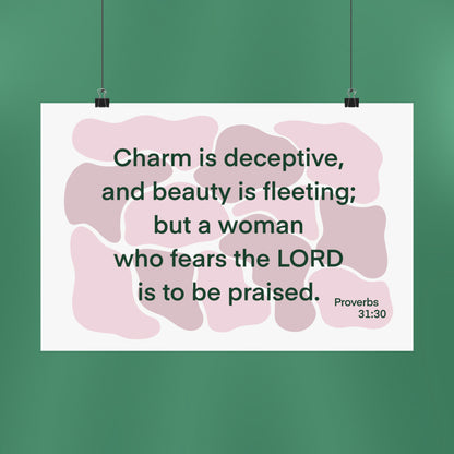 Proverbs 31:30 - Pink Matte Horizontal Poster