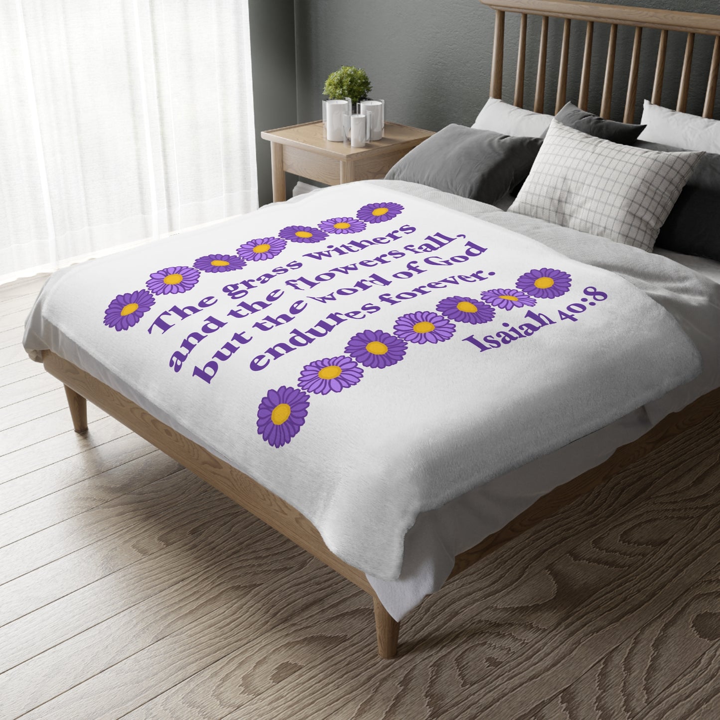 Isaiah 40:8 - Purple Daisy Velveteen Microfiber Blanket