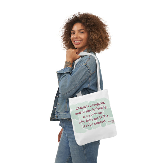 Proverbs 31:30 - Green Canvas Tote Bag