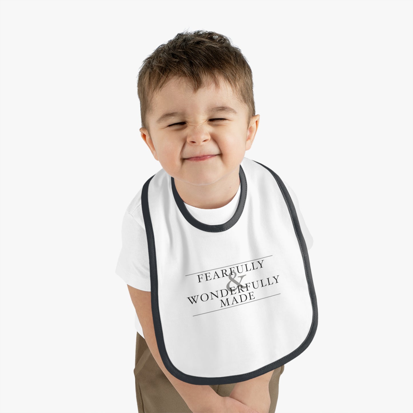 Fearfully and Wonderfully Made - Light Grayscale Baby Bib