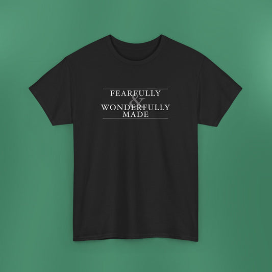 Fearfully and Wonderfully Made - Dark Grayscale Cotton T-Shirt