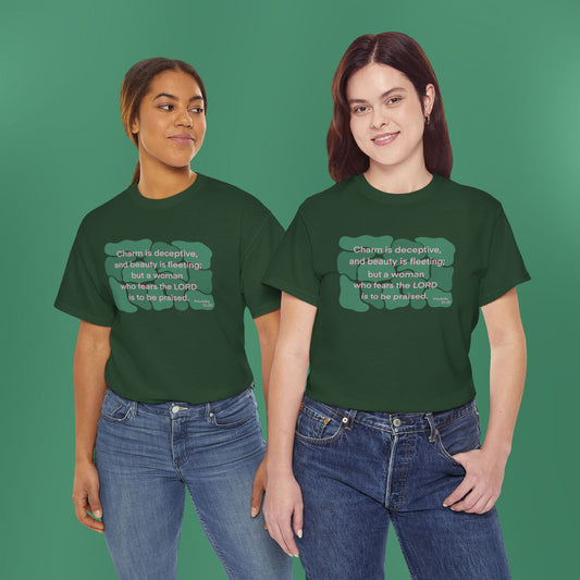 Proverbs 31:30 - Dark Green Cotton T-Shirt