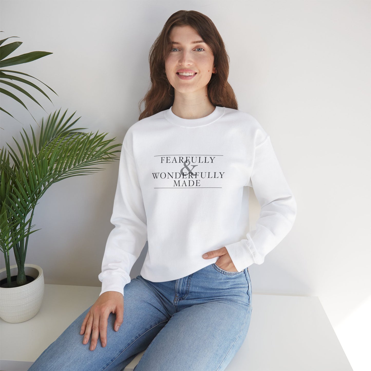 Fearfully and Wonderfully Made - Light Grayscale Crewneck Sweatshirt