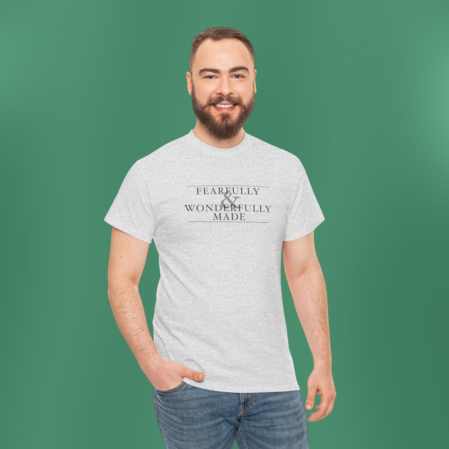 Fearfully and Wonderfully Made - Light Grayscale Cotton T-Shirt