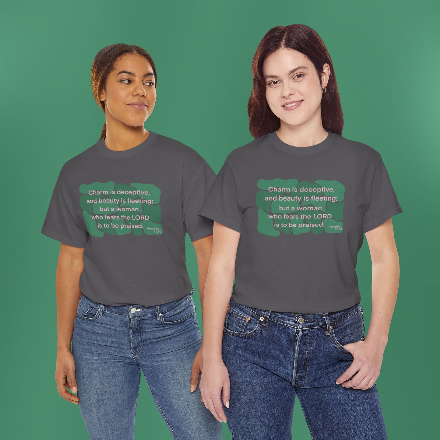 Proverbs 31:30 - Dark Green Cotton T-Shirt