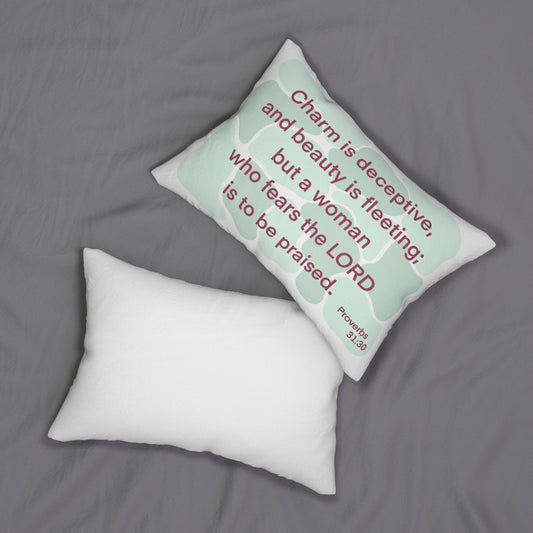 Proverbs 31:30 - Green Throw Pillow
