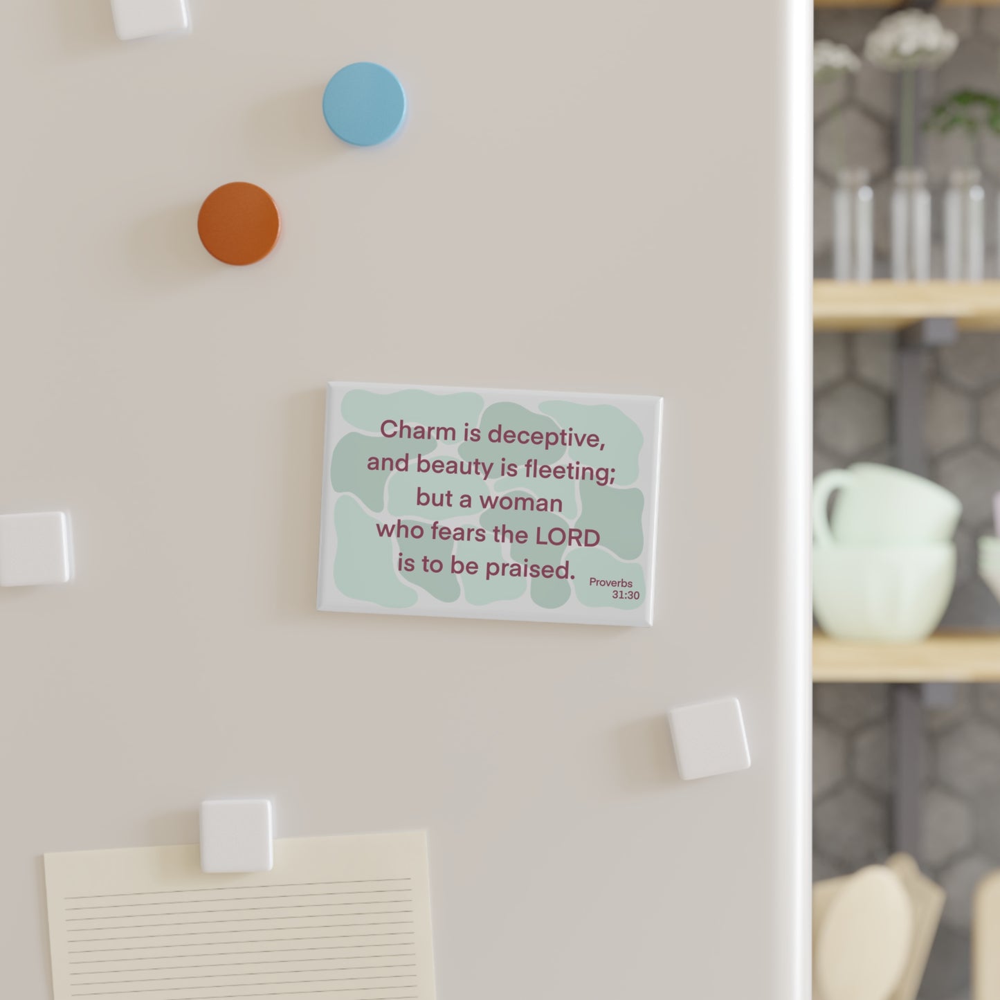 Proverbs 31:30 - Green Rectangle Button Magnet