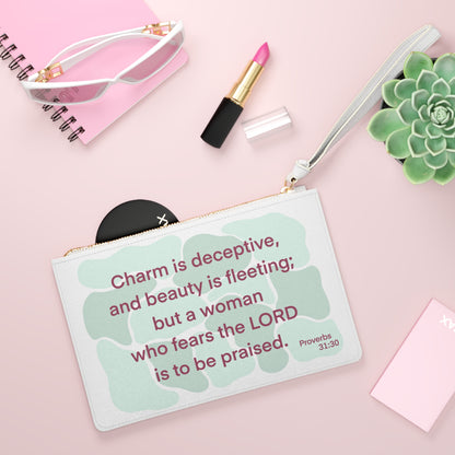 Proverbs 31:30 - Green Clutch Bag