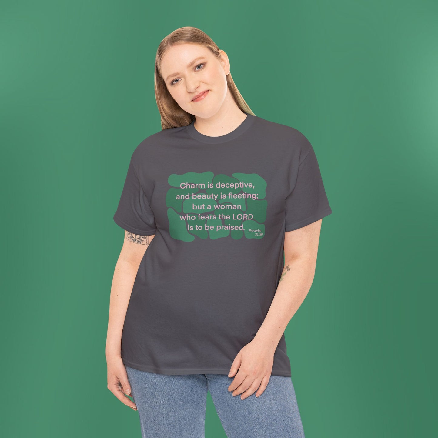Proverbs 31:30 - Dark Green Cotton T-Shirt
