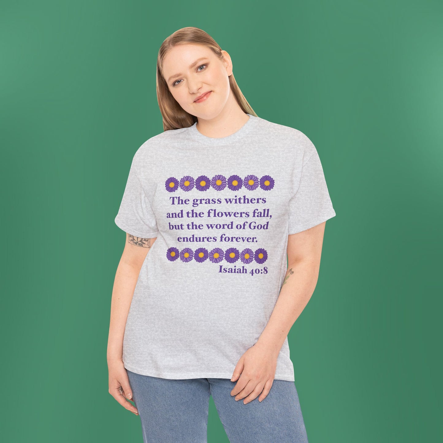 Isaiah 40:8 - Purple Daisy Cotton T-Shirt (Front Only)