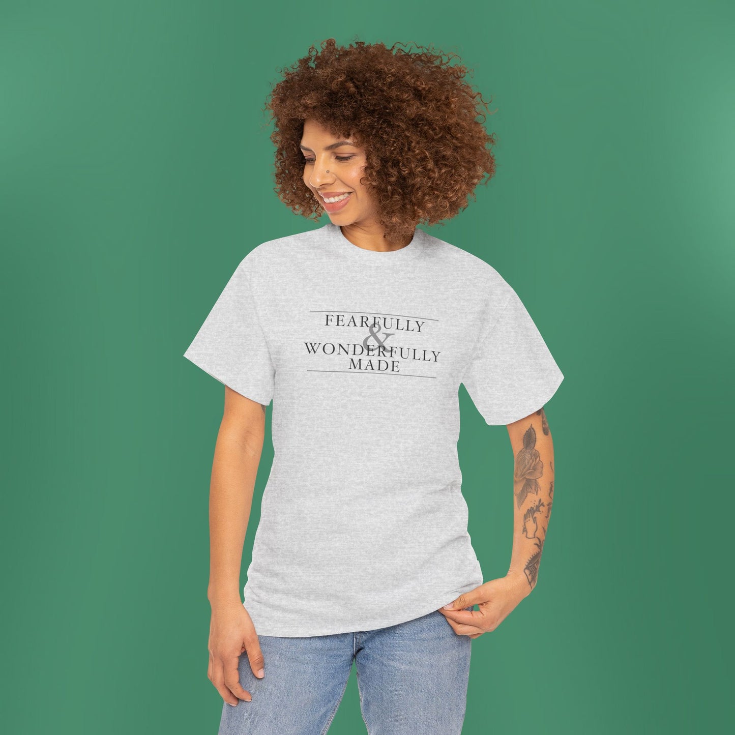 Fearfully and Wonderfully Made - Light Grayscale Cotton T-Shirt