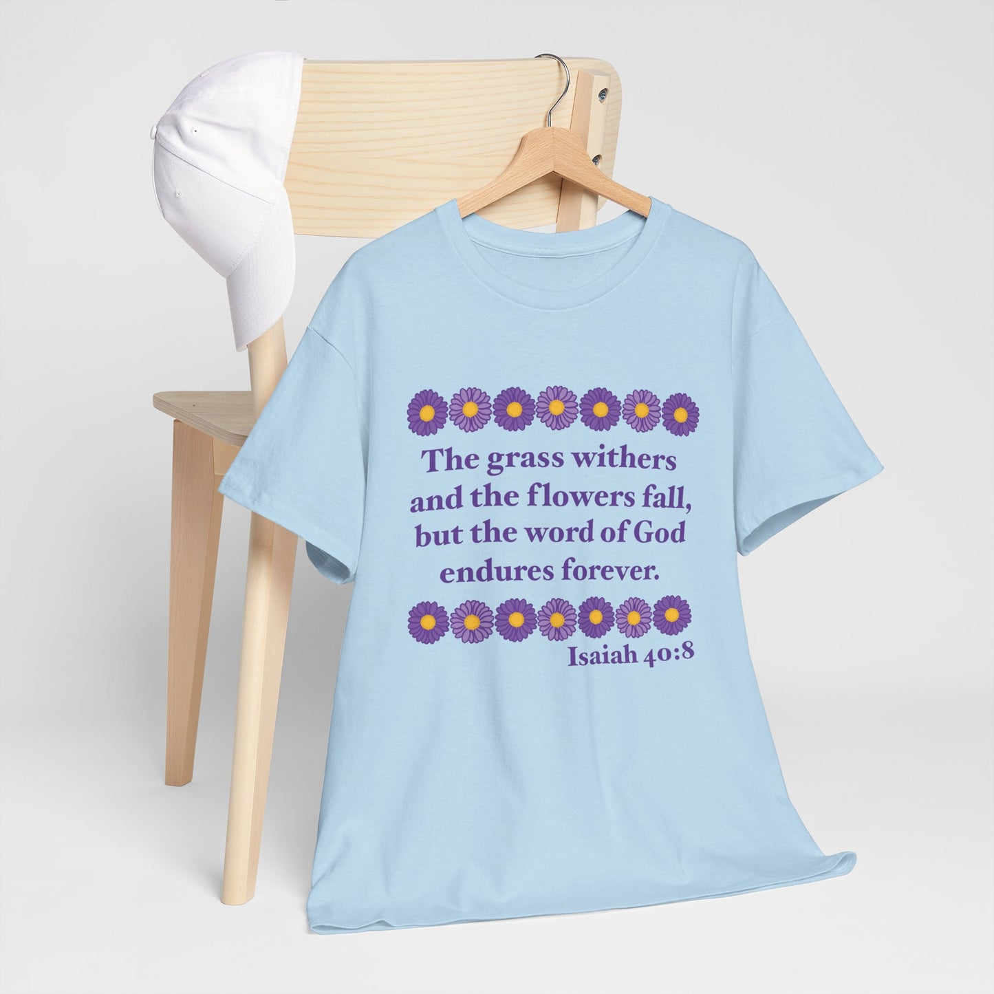 Isaiah 40:8 - Purple Daisy Cotton T-Shirt (Front Only)