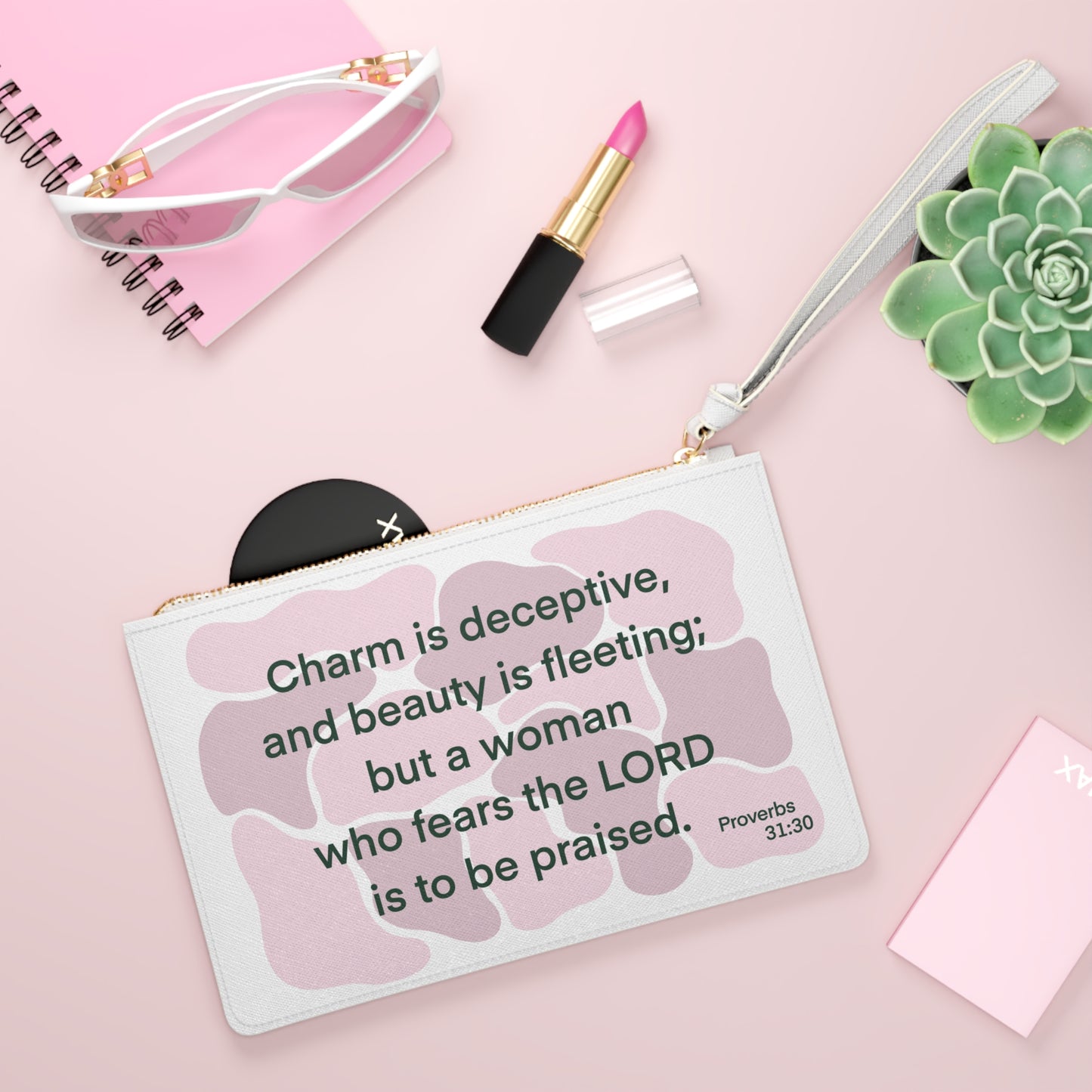 Proverbs 31:30 - Pink Clutch Bag