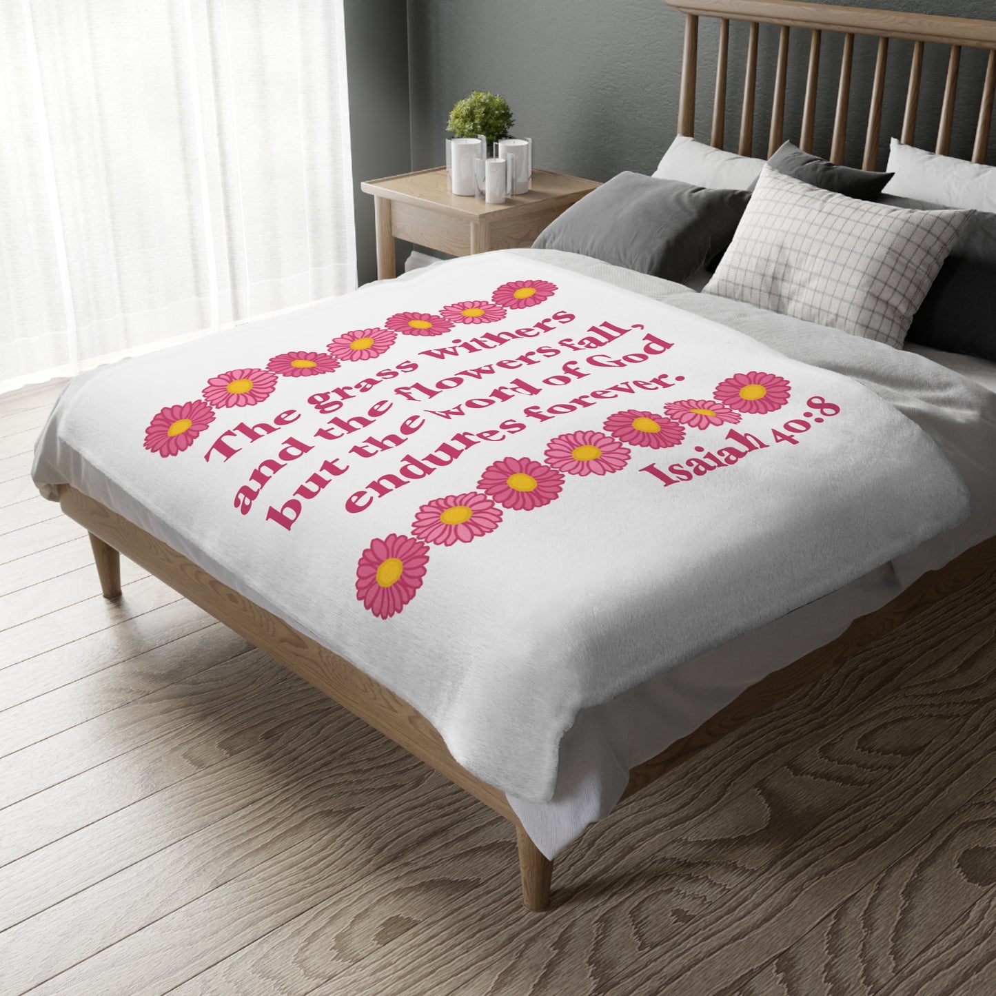 Isaiah 40:8 - Pink Daisy Velveteen Microfiber Blanket